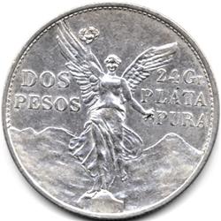 RARE 1921 MEXICO SILVER 2 PESOS-UNC