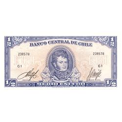 1960 CHILE ONE HALF escudo CURRENCY NOTE-CU++