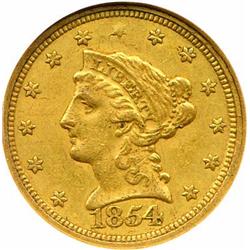 1854 GOLD TWO & ONE HALF DOLLAR EARLY COIN-NICE UNC