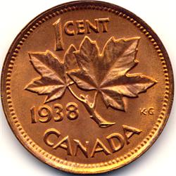 HIGH GRADE 1938 CANADA SMALL CENT-CH BU+RED