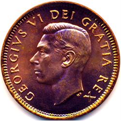 HIGH GRADE 1948 CANADA SMALL CENT-CH BU+RED TONED