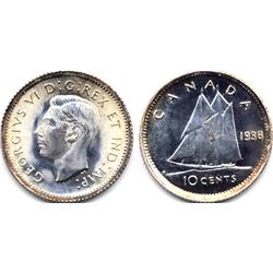 HIGH GRADE 1938 CANADA SILVER DIME-CH BU+