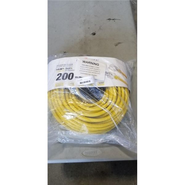 NEW HEAVY DUTY LIGHTED 200FT YELLOW EXTENSION CORD. 10AWG/3C