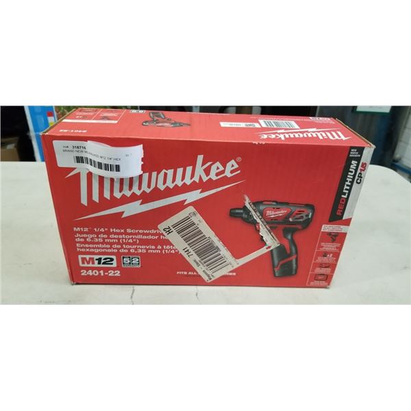 BRAND NEW MILWAUKEE M12 1/4" HEX SCREWDRIVER KIT