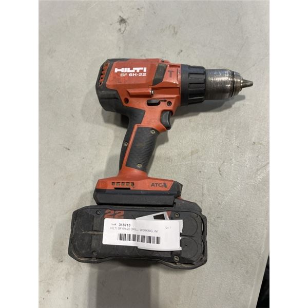 HILTI SF 6H-22 DRILL - WORKING, W/ BATTERY