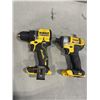 Image 1 : 2 DEWALT CORDLESS DRILLS 1/2" CORDLESS DRILL DRIVER AND 1/4" IMPACT DRIVER - WORKING, NO BATTERY