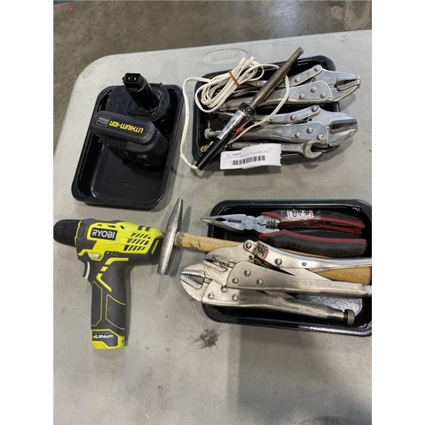 3 TRAYS OF ASSORTED TOOLS AND DRILL