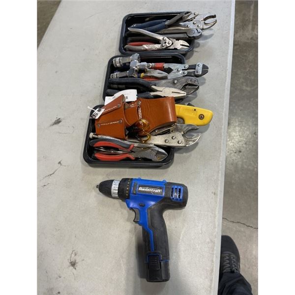 3 TRAYS OF ASSORTED TOOLS AND DRILL