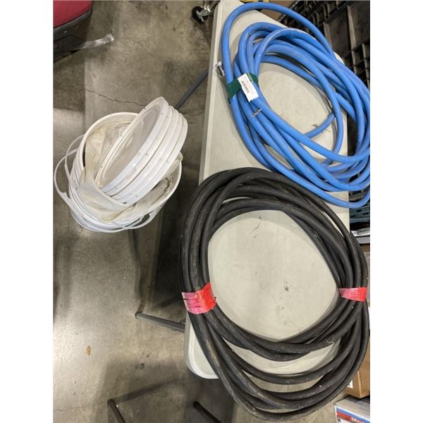 2 BUNDLES OF HOSES AND STACK OF PAILS