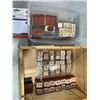 Image 1 : WOODEN BOX OF STAMPS AND INK PADS