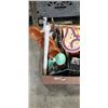 Image 2 : BOX OF ASSORTED HOUSEHOLD ITEMS INCLUDING 3 FRYING PANS, 7 HEADPHONE CASES, CRIB BOARDS