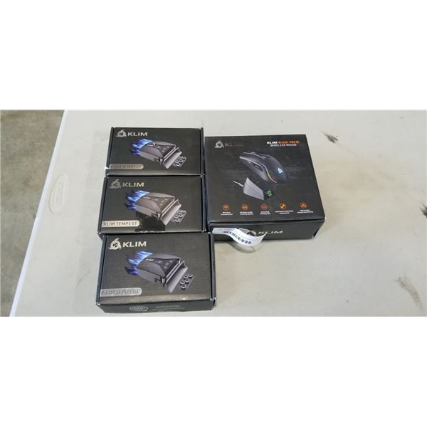 NEW KLIM BLAZE PRO W WIRELESS MOUSE AND 3 KLIM TEMPEST EXTERNAL VACUUM LAPTOP COOLER