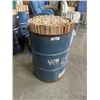 Image 1 : METAL BARRELL FULL OF HEMLOCK WOOD PIECES, 1" X 2" X 37" AND 1/4" X 2" X 37"