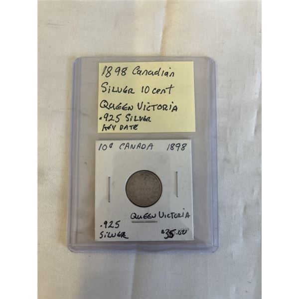 1898 CANADIAN SILVER 10 CENT QUEEN VICTORIA .925 SILVER KEY DATE