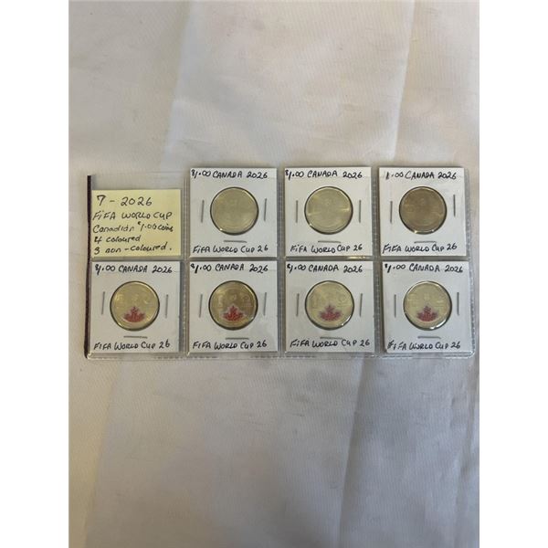 7 - 2025 FIFA WORLD CUP $1 COINS, 4 COLOURED, 3 NON COLOURED