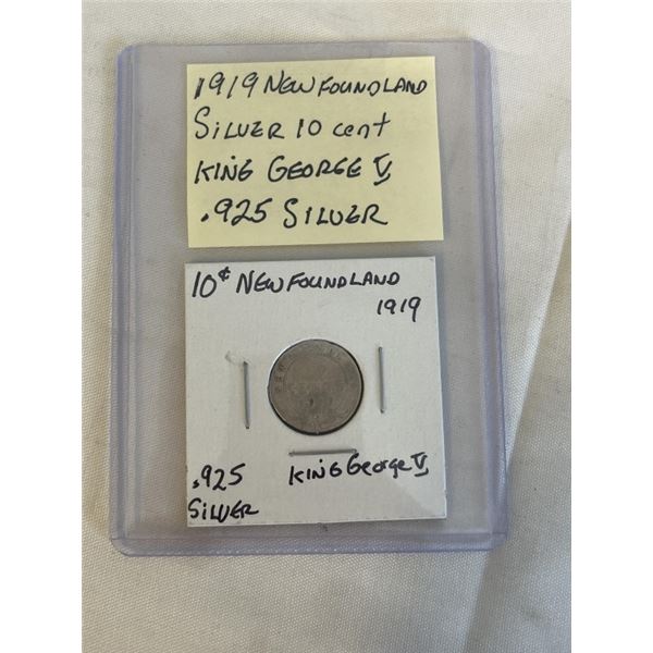 1919 NEWFOUNDLAND SILVER 10 CENT KING GEORGE V .925 SILVER