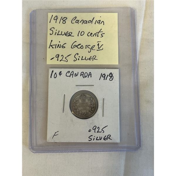 1918 CANADIAN SILVER 10 CENT KING GEORGE V .925 SILVER