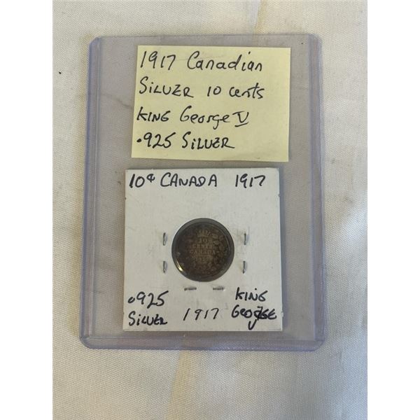 1917 CANADIAN SILVER 10 CENT KING GEORGE V .925 SILVER
