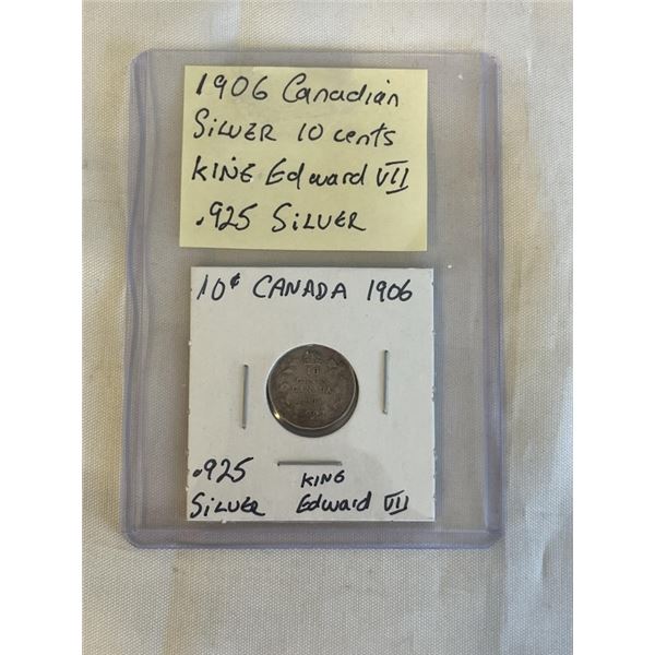 1906 CANADIAN SILVER 10 CENTS KING EDWARD VII .925 SILVER