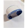 Image 1 : VINTAGE BLUE AND WHITE OPEN CUFF BANGLE, BLUE EDGED LUCITE