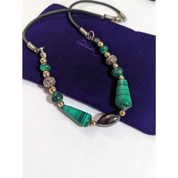 MALACHITE STONE AND SILVER BEADS NECKLACE