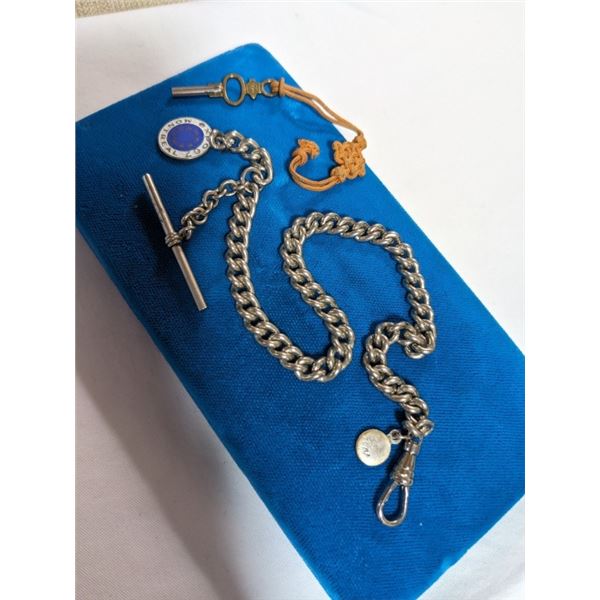 VINTAGE POCKET WATCH CHAIN W/ FOB AND POCKET WATCH KEY NUMBER ID