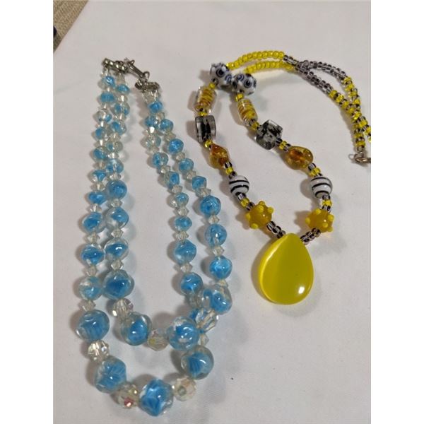 2 VINTAGE MISC GLASS STONE BEADS SOME MURANO NECKLACES