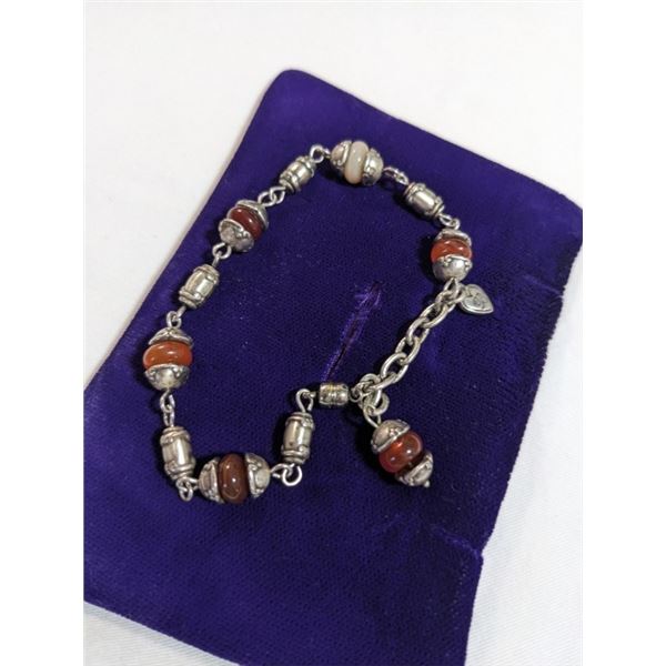 HEAVY SILVER W/ SEMI PRECIOUS STONES BEADS BRACELET MARKED TARVAN