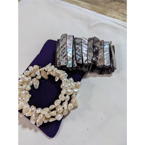 2 MOTHER OF PEARL BRACELETS