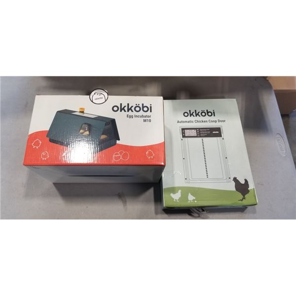 NEW OKKOBI EGG INCUBATOR MODEL M10 AND OKKOBI AUTOMATIC CHICKEN COOP DOOR. AUTUMN EMBER COLOR