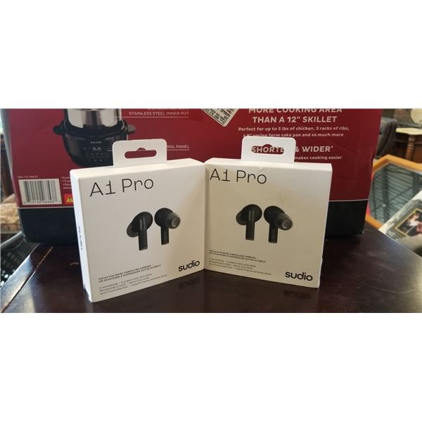 2 PAIRS OF SUDIO A1 PRO ACTIVE NOISE CANCELLING BLUETOOTH EARBUDS