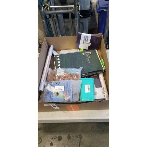 TRAY OF OFFICE SUPPLIES INCLUDING DRY ERASE MEMO NOTEBOOKS, BLUGOOL ADDRESS/PASSWORD BOOKS, PAPERCLI
