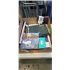 Image 1 : TRAY OF OFFICE SUPPLIES INCLUDING DRY ERASE MEMO NOTEBOOKS, BLUGOOL ADDRESS/PASSWORD BOOKS, PAPERCLI