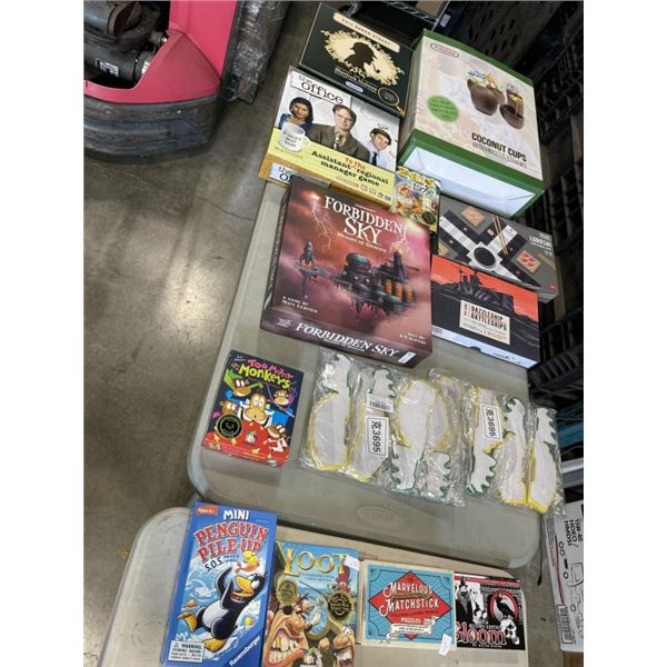 BOX OF GAMES AND PARTY SUPPLIES