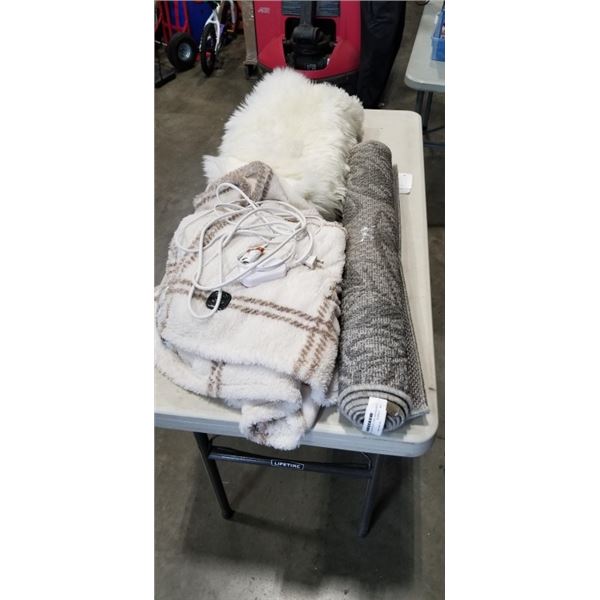 BERKSHIRE EASY TOUCH HEATED THROW BLANKET CARPET RUNNER AND 100%  SHEEPSKIN RUG