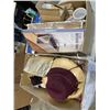 Image 1 : 2 BOXES OF ASSORTED NEW AND MODERN DEOR, SCARVES AND CLOTHING, SUN HATS ETC