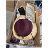 Image 2 : 2 BOXES OF ASSORTED NEW AND MODERN DEOR, SCARVES AND CLOTHING, SUN HATS ETC