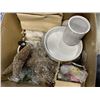 Image 5 : 2 BOXES OF ASSORTED NEW AND MODERN DEOR, SCARVES AND CLOTHING, SUN HATS ETC