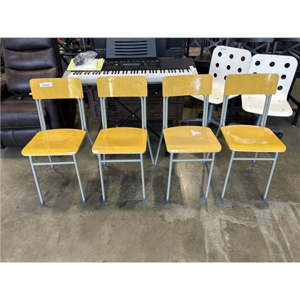 4 WOOD AND METAL STACKING CHAIRS