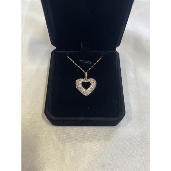 NEW 18K GOLD PLATED 24.0MM SIMULATED DIAMOND (CZ) HEART NECKLACE, CHAIN 18" LONG