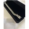 Image 2 : NEW PLATIUM PLATED 14.0MM SIMULATED DIAMOND (CZ) ICED OUT CUBAN LINK BRACELET, 8" LONG