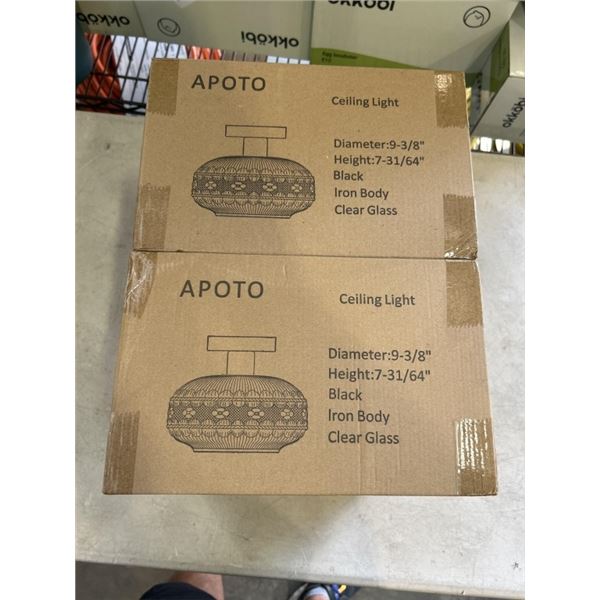 2 NEW APOTO IRON BODY CLEAR GLASS CEILING LIGHTS