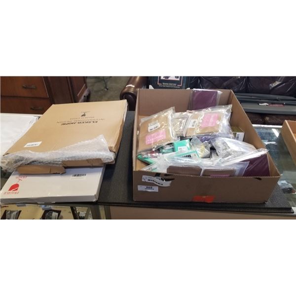TRAY OF BEAUTY ITEMS INCLUDING MOFAJANG HAIR COLOR, FOCIPEYSA LASHES, SUNLAND REUSABLE TONER PADS, M