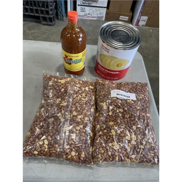 2 BAGS OF PEANUTS, 3.05L SLICED PINEAPPLE, VALENTINA HOT SAUCE 1L