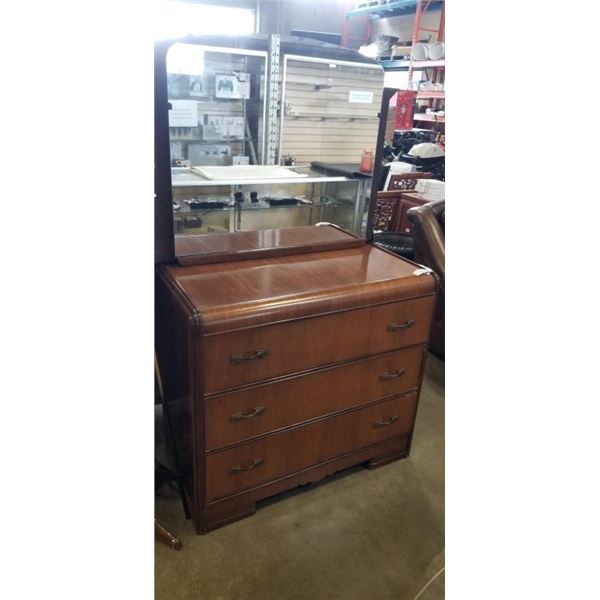 ANTIQUE WATERFALL 3 DRAWER DRESSER WITH MIRROR