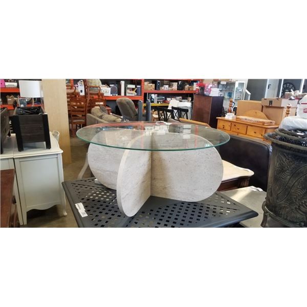 GLASS TOP STONE LOOK COFFEE TABLE