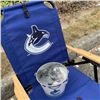 Image 2 : AS NEW VANCOUVER CANUCKS FOLDING CHAIR SAFE ADJUST WITH CANUCKS TIN OF GLASSES AND PUCK