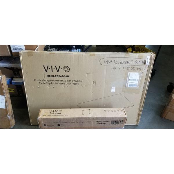 VIVO RUSTIC VINTAGE BROWN 48X30 INCH UNIVERSAL TABLE TOP FOR SIT STAND DESK FRAME AND VIVO WHITE ELE