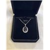 Image 2 : NEW PLATINUM PLATED 6.0CT OVAL CUT BLACK SIMULATED DIAMOND (CZ) HALO NECKLACE 17-19" LONG
