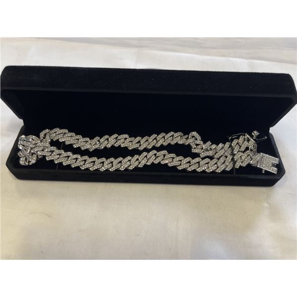 NEW PLATINUM PLATED 14.0MM SMULATED DIAMOND (CZ) ICED OUT CUBAN LINK NECKLACE 20" LONG